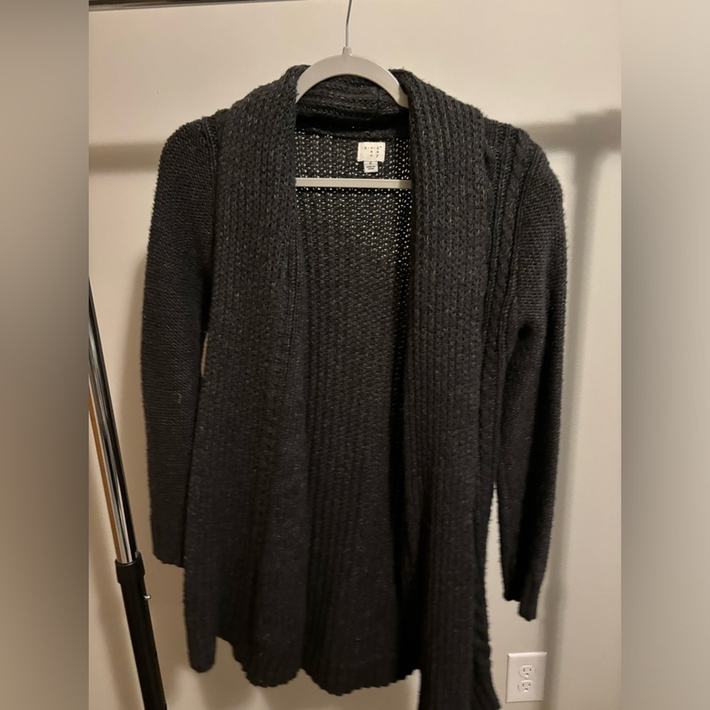 Long Charcoal cardigan - thick knit - size S